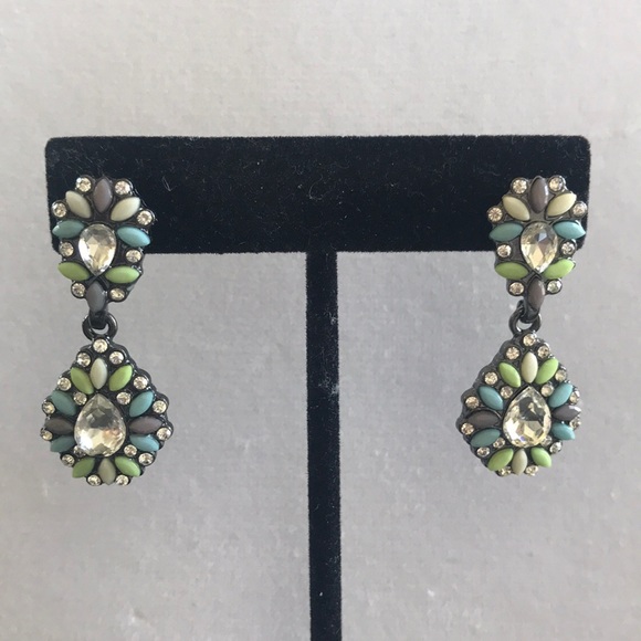 Tear Drop Earrings w/ Stones & Crystals - Picture 2 of 6